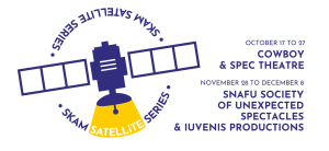 The promotional banner for the satellite series - text with all the theatre company names and a drawing of a satellite. 