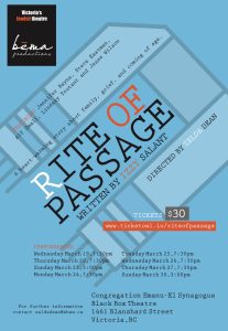 The poster for Rite of Passage. It's blue with information about the show.