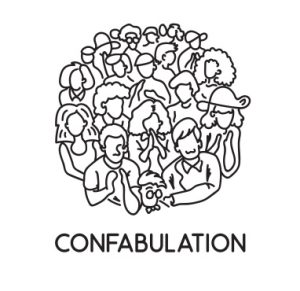 The confabulation logo - black and white lineart of a group of people.